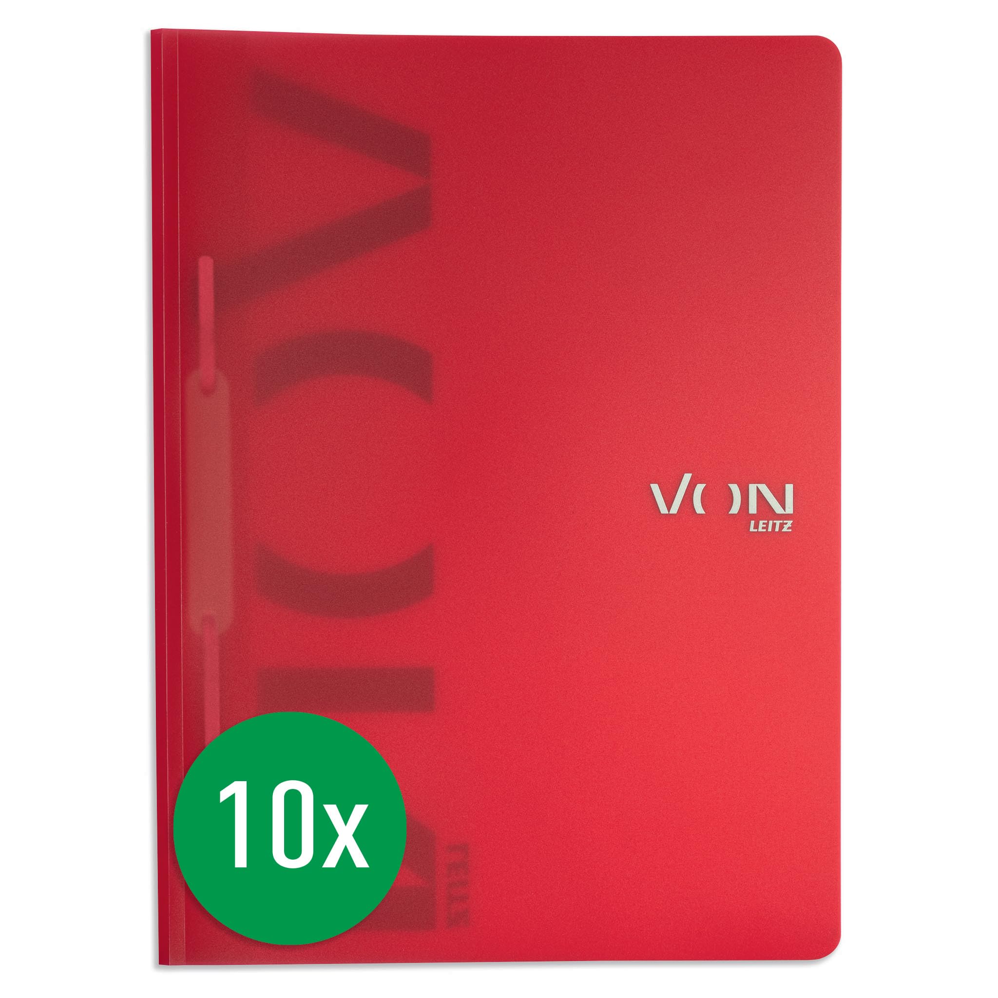 Von Leitz 46790025 Pack of 10 A4 Polypropylene Plastic for 100 Sheets Lightweight Softcover Folder with Modern Von Print for School and Home Red