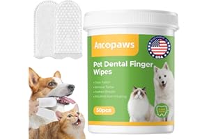 Ancopaws Teeth Cleaning for Dogs & Cats - Dental Care Finger Wipes to Remove Bad Breath - Dog Tooth Brushing Kit - Cat Toothbrush Plaque and Tartar Remover - 50 Count