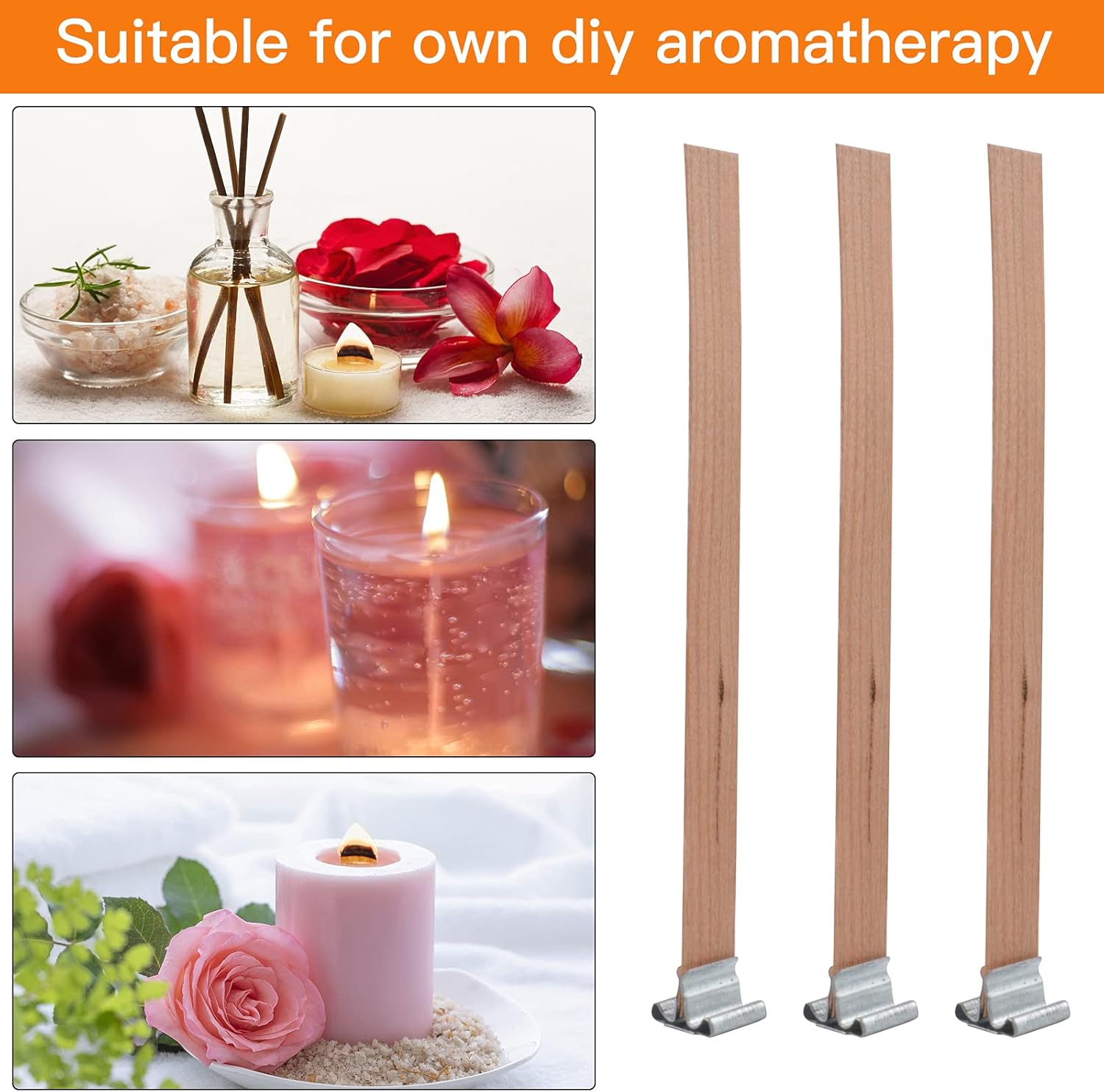 50 Pcs Wooden Wicks for Candle Making Rose Gold Candle Wick Trimmer and Iron Stands, Natural Wood Wicks for Candlemaking, Soy Wax Flakes for Candle Wax Making, Candle Making Supplies