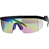 Flat Top Crooked Bolt Arm Goggle Style Color Mirror Shield 80s Sunglasses
