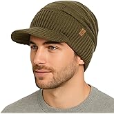 PolarWool™ 100% Merino Wool L/XL/XXL Fleece Lined Slouchy Visor Beanie Stocking Winter Hat with Brim Knit Cap for Men Women