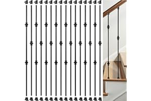 AAqq Decor 16 Pack Balusters for Staircase Interior Hollow Double and Single Knuckle Stair Spindles 1/2" Square Iron Balusters with 32 Swivel Shoes(A341-16)
