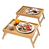 Fibogollo 2 Pack Bamboo Bed Tray Table with Folding