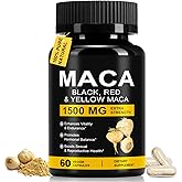 Daiasns Organic Maca Root Powder Capsules 1500 mg with Black + Red + Yellow Peruvian Maca Root Extract Supplement for Men and Women - 60 Vegan Capsules