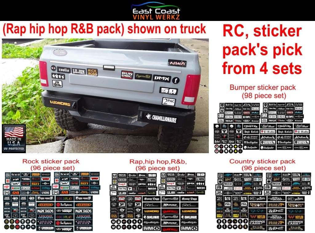 Bumper/Window Decals for RC Scale cralwer Accessory - 4 Styles to Choose from - for: Axial SCX10 II RC4WD Redcat Gen8 TRX4 Vanquish VS4-10 Stickers (Rap Hip hop R&B)