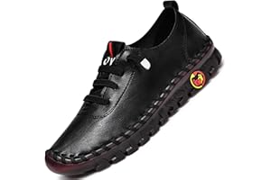 Tenacitee Women's Leather Soft Bottom Flat Shoes Handmade Beef Tendon Leisure Set of Feet Breathable Round Head Non-Slip Mom Loafers