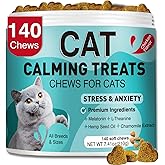 Cat Calming Treats, 140 Soft Chews to Relieve Anxiety, Stress & Prevent Bites, Perfect for Travel & Veterinary Visits, Soothi