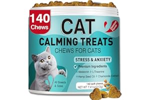 MNQAXZ Cat Calming Treats, 140 Soft Chews to Relieve Anxiety, Stress & Prevent Bites, Perfect for Travel & Veterinary Visits, Soothing Calming Care for Indoor Cats Chicken Flavor 7.41 OZ