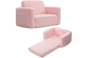 ALIMORDEN 2-in-1 Flip Out Cuddly Sherpa Toddler Couch Convertible Sofa to Lounger, Pink