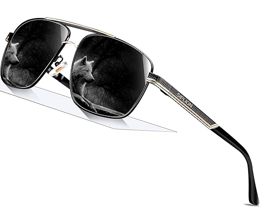 SPLION Herren Sonnenbrille UV400 Schutz Polarisierte Sonnenbrille Fahrerbrille Rechteckige Metall Rahmen