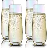 hosck 4 Pack Stemless Champagne Flutes, 10oz Iridescent Wine & Champagne Glasses for Party, Wine Glasses, Mimosa Glasses for Champagne, Cocktail, Juice, Unique Gifts for Women, Men, Wine Enthusiast