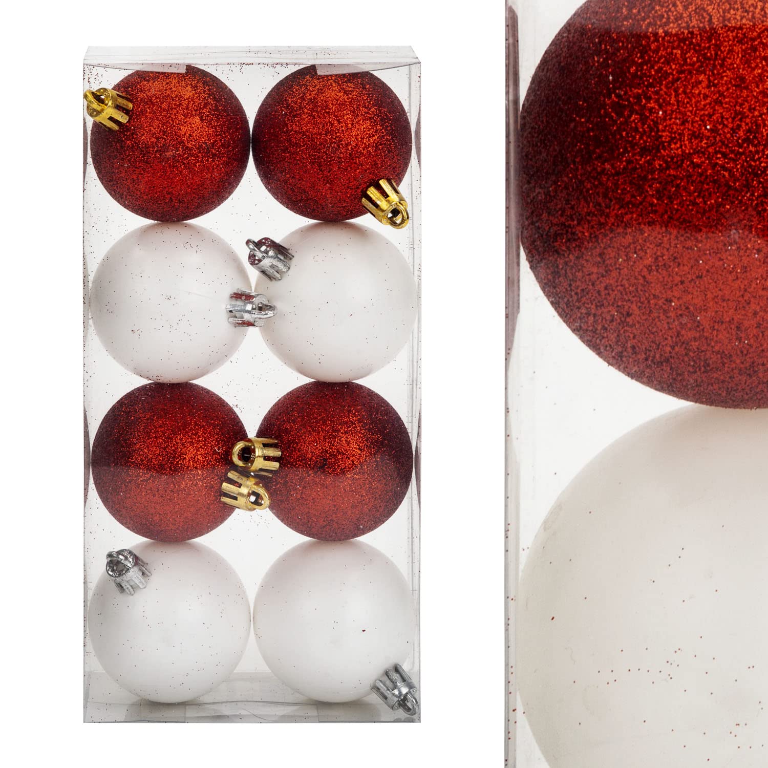 VFM - Red & White 5cm Baubles Assorted (8 Pack) - Christmas Tree Decorations