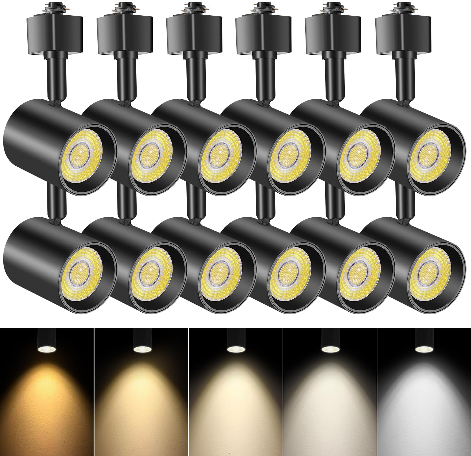 Photo 1 of VANoopee 12 Pack 5-Color LED Track Lighting Heads H Type Track Light Heads Dimmable, 2000K 3000K 4000K 5000K 6000K Adjustable, Flicker Free CRI90+ 24° 10W 800lm, Black
