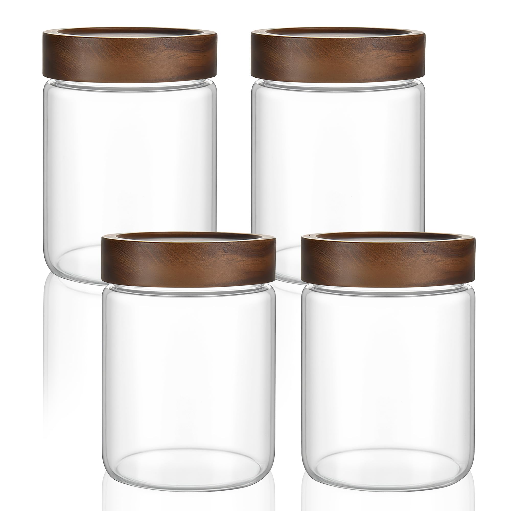 Photo 1 of **ONE IS CHIPPED**
MOLADRI 18 oz/550 ml Clear Glass Storage Canister with Airtight Wooden Lid, Small Overnight Oats Containers, Cute Decorative Salad Jar for Snacks Yogurt Spice Sugar Cereal Fruit Coffee Tea -4 Pack
