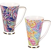 KAMMAK Ceramic Coffee Mugs 17 oz Tall Porcelain Coffee Cups Set of 2 Large Tea Mugs with Handle Vintage Tea Cups Cappuccino Mug for Latte, Espresso, Americano, breakfast cereal, Hot Cocoa, Drinks