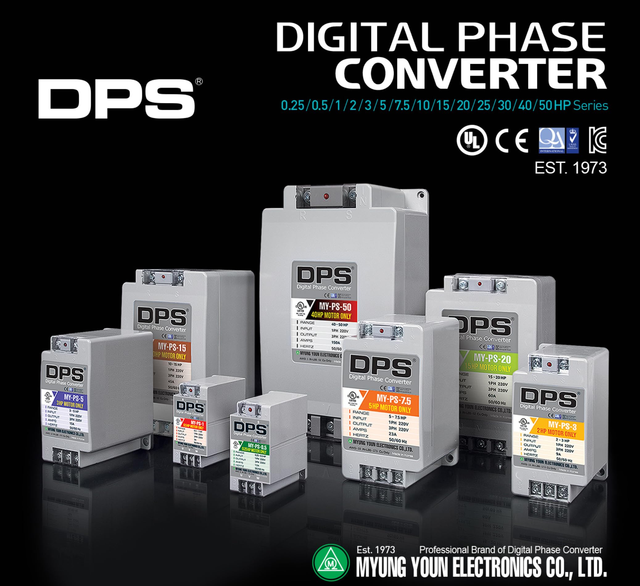 Myung Youn Electronics DPS 5HP MY-PS-5 Used for 3HP(2.2kW) 9A Motor, Single to 3 Phase Converter, 1 DPS Must Be Used for 1 Motor Only, Input/Output 200-240V, UL Listed