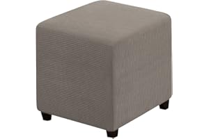 RHYII Ottoman Covers Slipcover Square Jacquard Fabric Footstool Protector Covers Storage Stool Ottoman Covers Stretch with Elastic Bottom Small Taupe