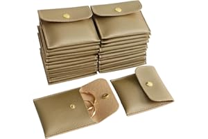 HANDMADE 40pcs PU Leather Small Bags for Jewelry 8 x 8cm Snap Button Jewelry Packaging Bag Gold Luxury Small Favor Bags Jewelry Gift Bags for Earrings Necklaces Bracelet Ring