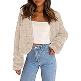 COCCKO Women's 2025 Faux Fur Coats Fleece Cropped Jacket Long Sleeve Shaggy Warm Outerwear Fall Winter Clothes