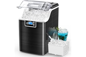 Kndko Ice Makers Countertop,45lbs/Day,3.3 Pounds a Basket in 1.5-Hour,Self Cleaning Ice Machine,Crushed Ice Maker with 24H Timer, Nugget Ice Maker for Home Kitchen Bar Party RV(Stainless Steel,Black)