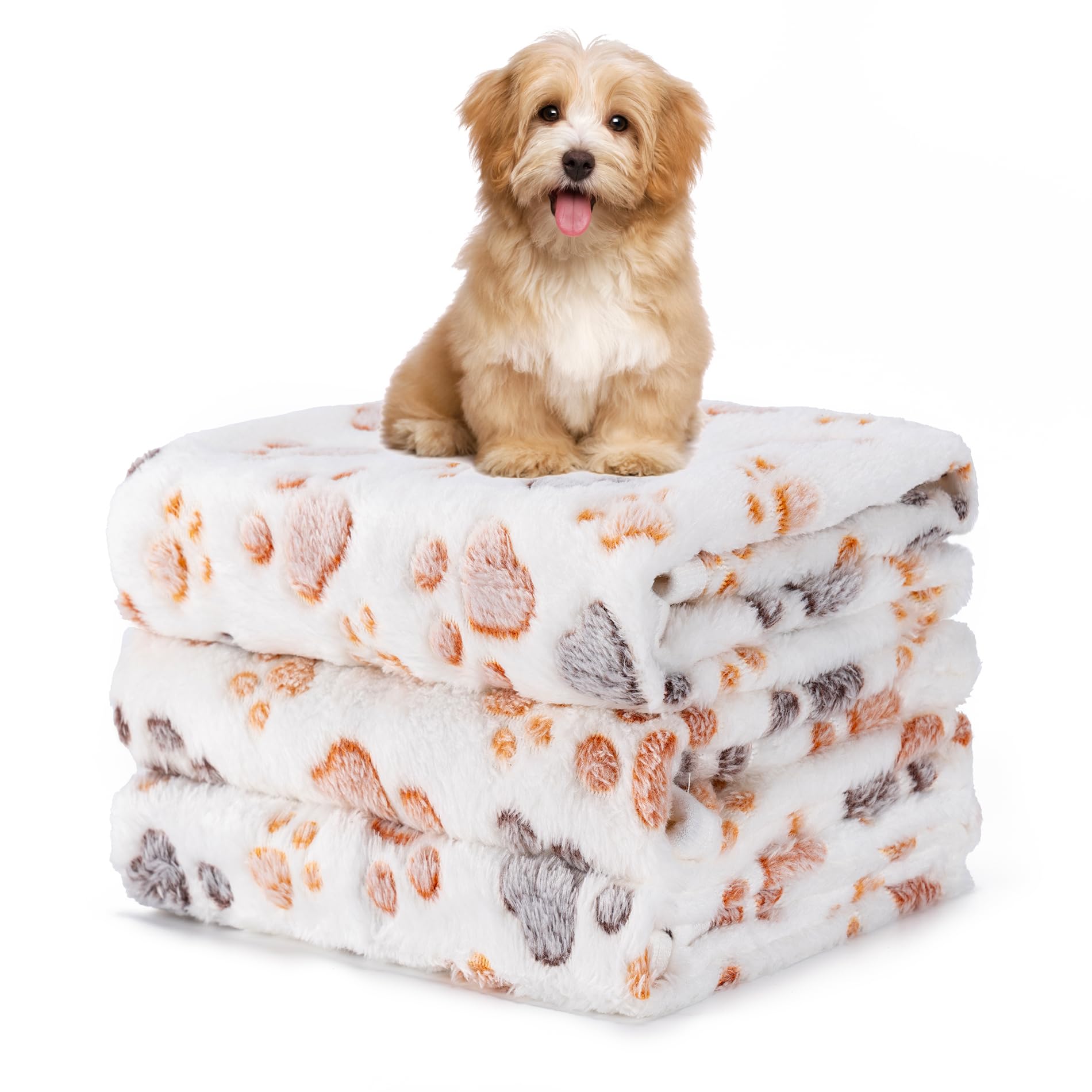 Photo 1 of 1 Pack 3 Blankets Fluffy Premium Fleece Soft Pet Blanket Flannel Throw for Cat Dog Puppy (Medium 30x20'', Paw-White)