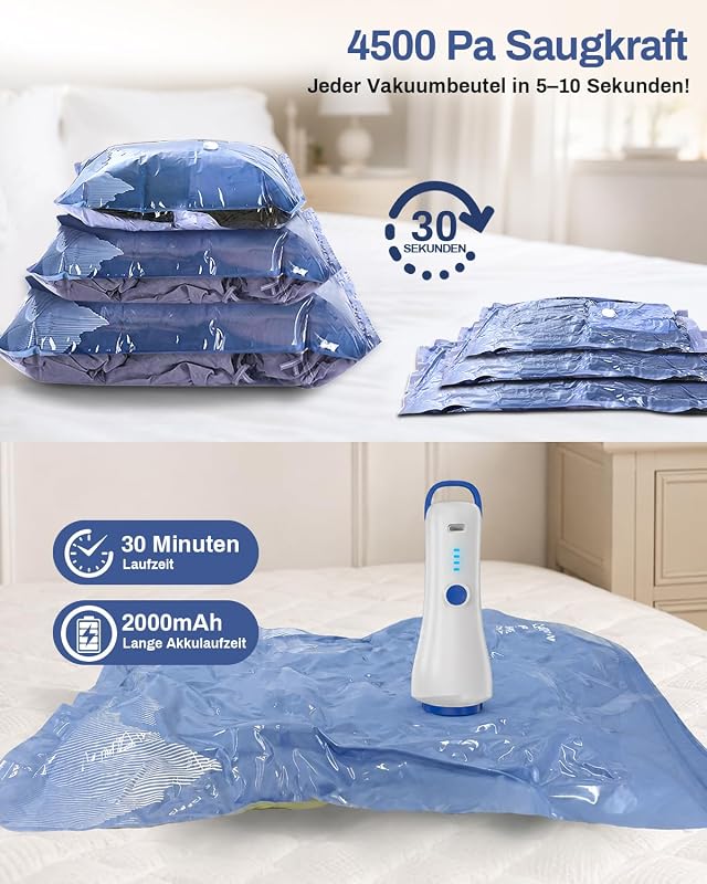 Vakuumbeutel für Kleidung mit Elektrischer Pumpe,16 Stück (3 * 74x54cm, 5 * 64x47cm, 8 * 54x40cm), Wiederverwendbare Vakuumierbeutel Kleidung Geeignet für Reisen, Tägliche Aufbewahrung