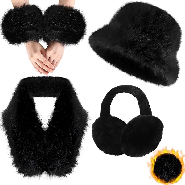 4 Pcs Winter Faux Fur Set for Women Fur Collar Scarf Wrap  display picture 3