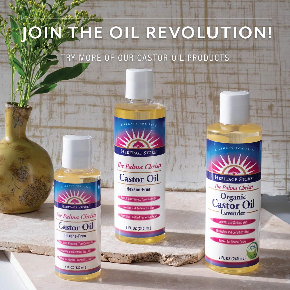Heritage Store Organic Castor Oil, Cold Pressed | Rich Hydration for Hair & Skin, Bold Lashes & Brows, Hexane Free, 32oz : Massage Oils : Beauty