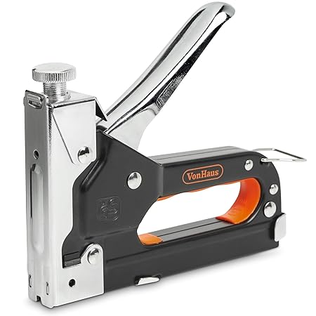 VonHaus Tacker + Druckluftnagler mit Schnellfreigabegriff; Enthält 200 Heftklammern, 200 Kabelklammern & 200 Kopfnägel - Idea