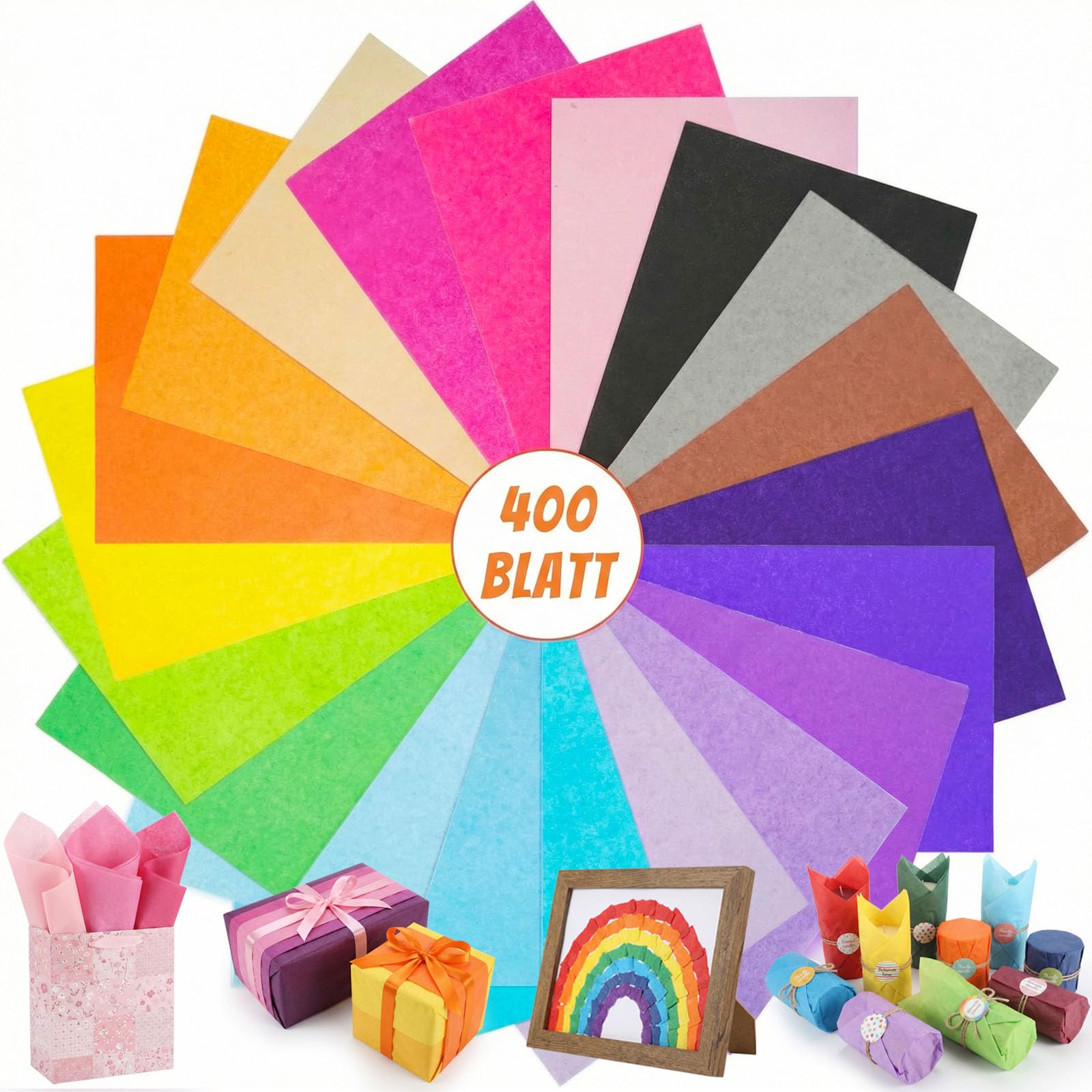 VGoodall Tissue Paper 400 Sheets A4 Colourful 20 Colours 16gsm Craft Paper for Creating Pompoms Paper Flowers for Wedding Birthday Christmas Gift DIY Decoration
