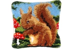 Gift2U Latch Hook Kit, Squirrel DIY Throw Pillow Cover Sofa Cushion Cover Latch Hook Rug Kit 16X16 inch Animal Pattern Paint Embroidery