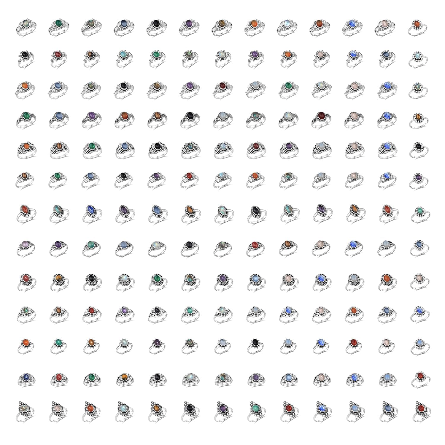 Silver Carats Assorted Set Of Silver Plated Handmade Rings for Women Girls Stacking Vintage Midi Finger Ring Sizes US Size 6-10 Rings (50 Rings)