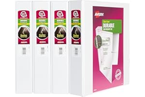 Avery Durable View 3 Ring Binders for Home School Supplies, Office Supplies, or Home Organization, 1.5" Slant Ring, 4 White Binders (17576)