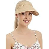 CHUNG Women Visor Sun Hat Paper Straw Wide Brim Adjutable Ponytail Packable Beach Holiday Summer Travel