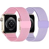 2 Pack Stretchy Nylon Solo Loop Compatible with Kids Apple Watch Bands | 38mm 40mm 41mm&amp; 42mm 44mm 45mm 46mm, Adjustable Elastic Strap for iWatch SE 3/SE 2/SE Series 12/11/10/9/8/7/6/5/4/3/2/1