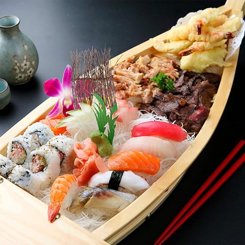 Cabilock Sushi Plate Bamboo Sushi Tray Japanese Snack Dish Sushi Serving Platter 35X17CM Serving Tray Sushi Boat Bamboo Sushi Plate Cabilock Bamboo Paper