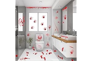 USKMOTO 136Pcs Halloween Decorations Indoor, Scary Bloody Handprints Wall Decals Pumpkin Eyeballs Skull Window Stickers with Tattoos for Home Bedroom Floor Bathroom Door Decor (Red Handprints Footprints)