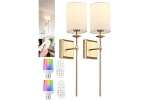 BrightWe Battery Operated Wall Sconce Set of 2,Gold Rechargeable Wall Lights with 2200mAh Dimmable Bulbs and Remote,10 Colors Wireless Wall Lamps for Bedroom Living Room Hallway Decor