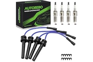 AUTOREBO Set of 4PCS Ignition Spark Plug Wires 671-4079 53019 RC-CRX047 5018394AG & 4 Iridium Spark Plugs Set Compatible with Dodge Caravan Stratus Chrysler PT Cruiser Sebring Voyager,2.4L L4 2001-2009,6714079