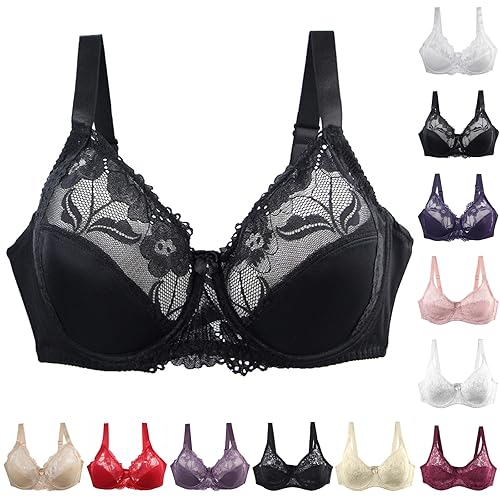 Angxiwan Seamless Bra Women's Push Up Bras Vintage Lace Full Coverage Bra with Padded Comfort Plus Size Sexy Underwired with Adjustable for Women UK Non Wired Non Padded Underwired