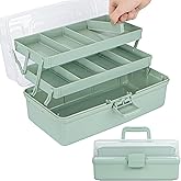 TERGOO 12.5in 3-Layer Multipurpose Craft Organizers and Storage with Adjustable Dividers, Portable Tackle Box, Folding Art & Craft Case for Medicine, Tool, Sewing Organizer (Haze Green)