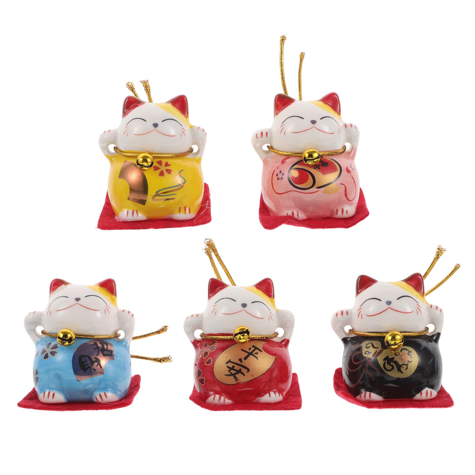 Happyyami 5pcs Mini Maneki Neko Set Cute Lucky Cat Figurines Chinese Japanese Lucky Cat Fengshui Statue for Car Interior Table Decor