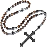 Rosary Beads, Black Rosary for Men, Rosarios Catolicos Para Mujer,Long Cross Necklaces, Prayer Beads Christian Necklace