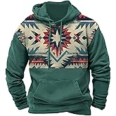 DMOYALA Western Hoodies for Men Aztec Graphic Sweatshirts Plus Size Western Vintage Tribal Aztec Hoodies Pullover with Pocket
