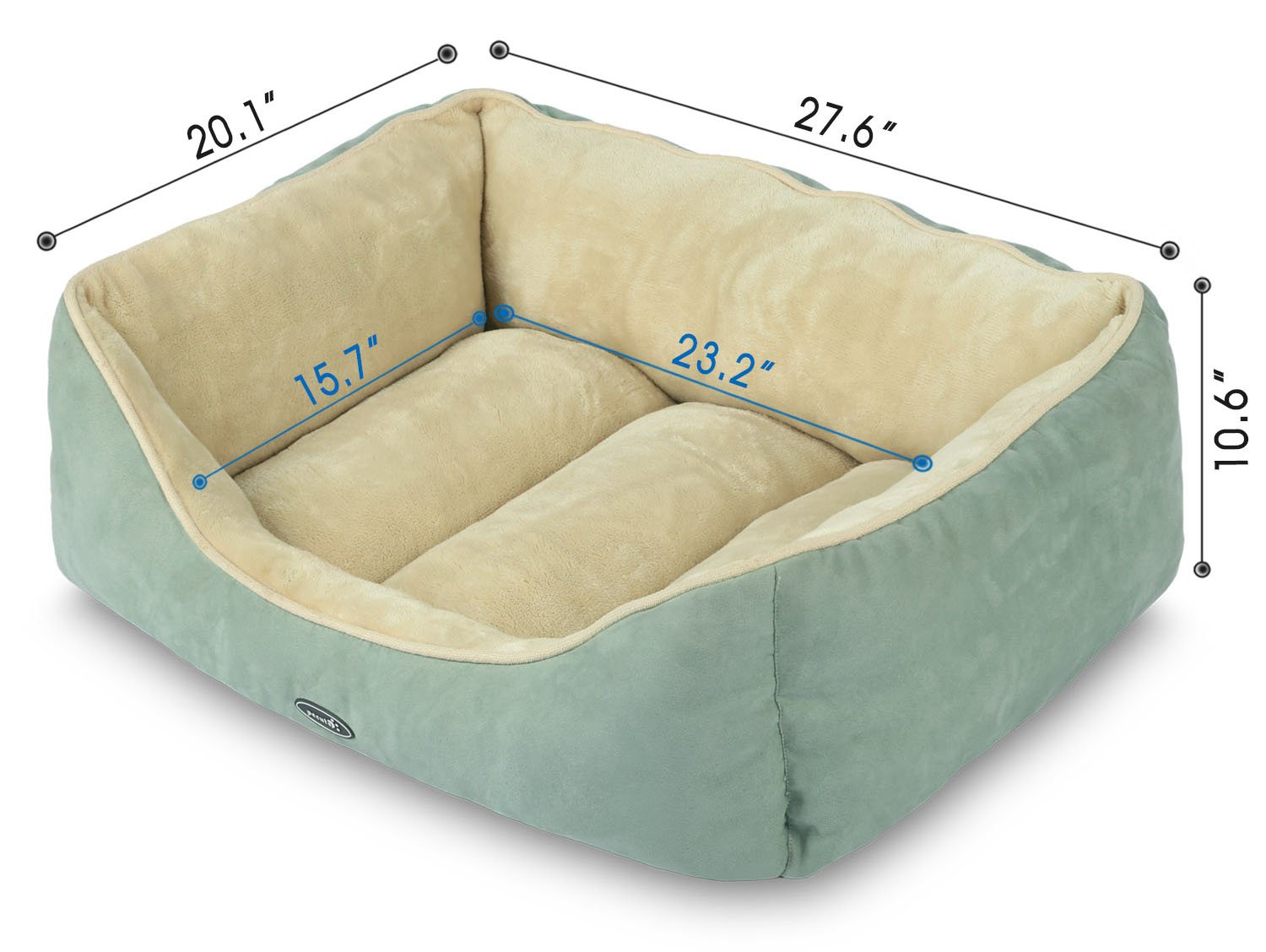 Dog Bed Cat Pet Bed Machine Washable Luxury Soft PP Cotton-Filled Coral Fleece Bed for Small Medium Large Pet Green and Beige