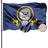 Navy Emblem Flag Double Sided 3x5 Outdoor- 3 Ply 240D Heavy Duty- 3x5 Navy Outdoor Banner Flag- Brass Grommets & 4 Rows Stitched