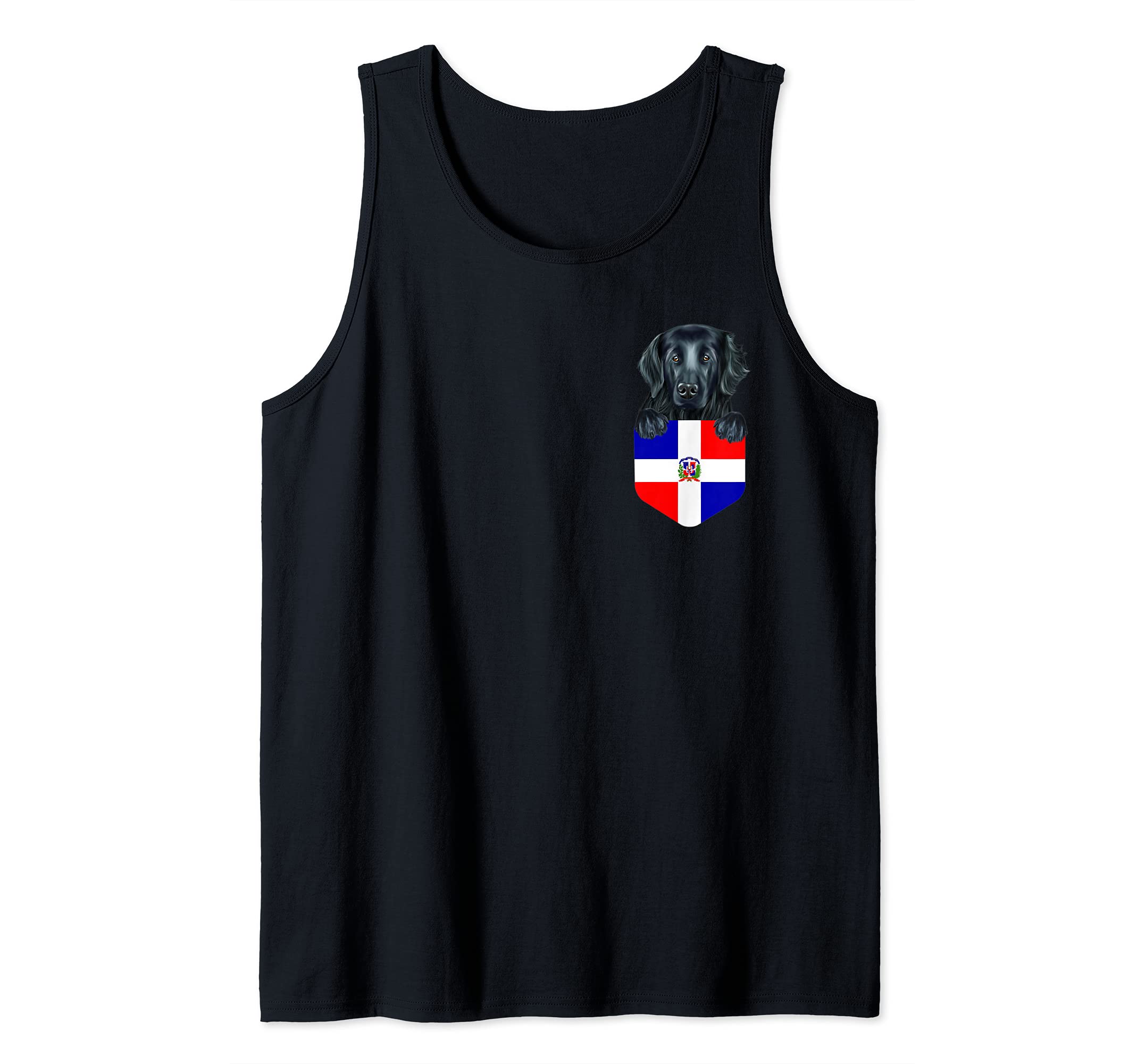 Dominican Republic Flag Flat-Coated Retriever Dog In Pocket Tank Top