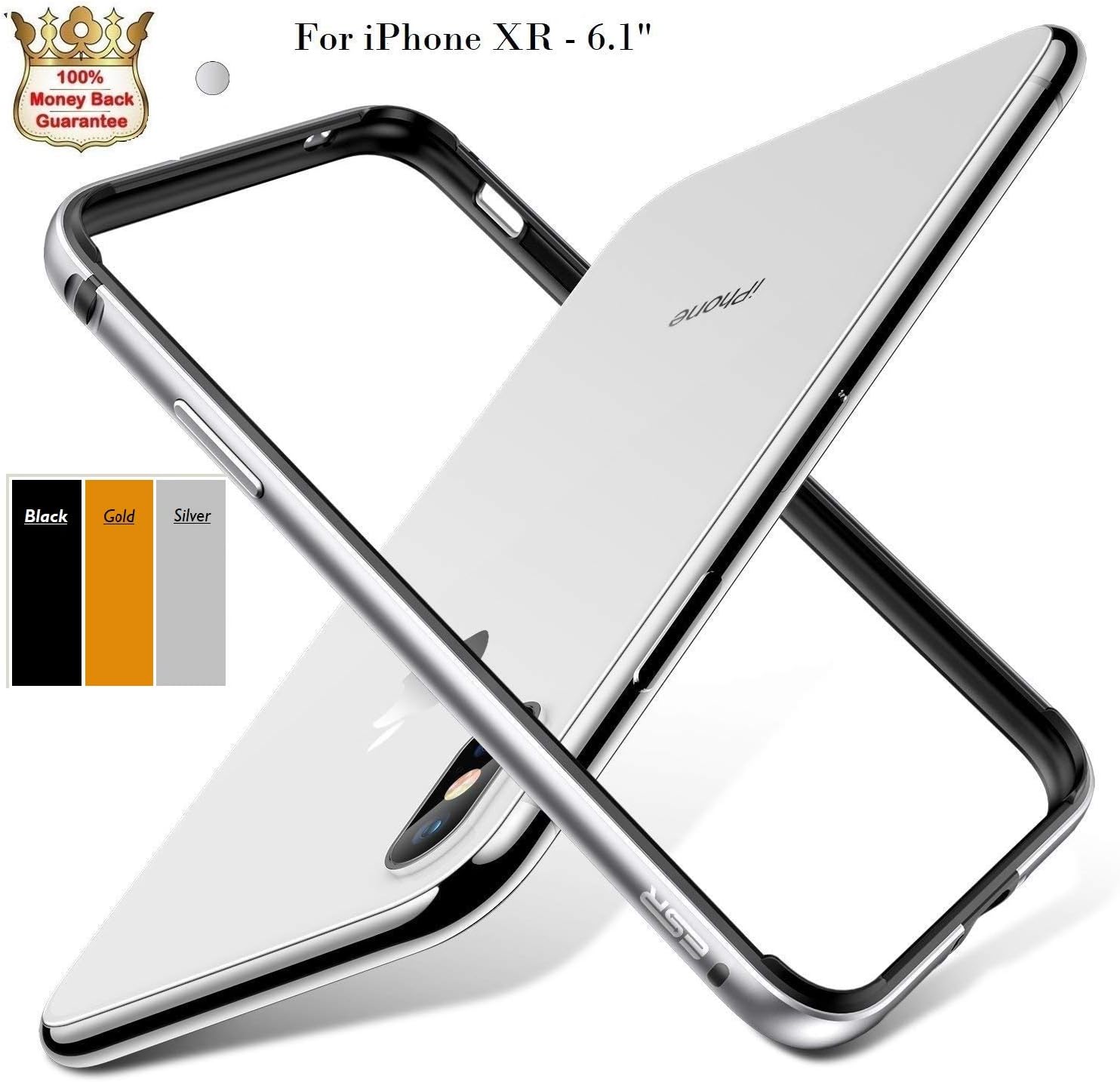 ClicKart iPhone XR Bumper Frame with Inner TPU Bumper Anti-Scratch Cover Case for Gamers Compatible with iPhone XR 6.1" (2018) Silver