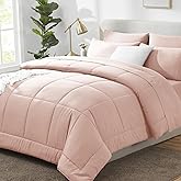 CozyLux Queen Comforter Set Blush Pink, 7 Pieces Bed in a Bag, Pink Comforter Queen Size, All Season Bedding Sets with Stitch Quilted Comforter, Flat Sheet, Fitted Sheet, Pillowcases