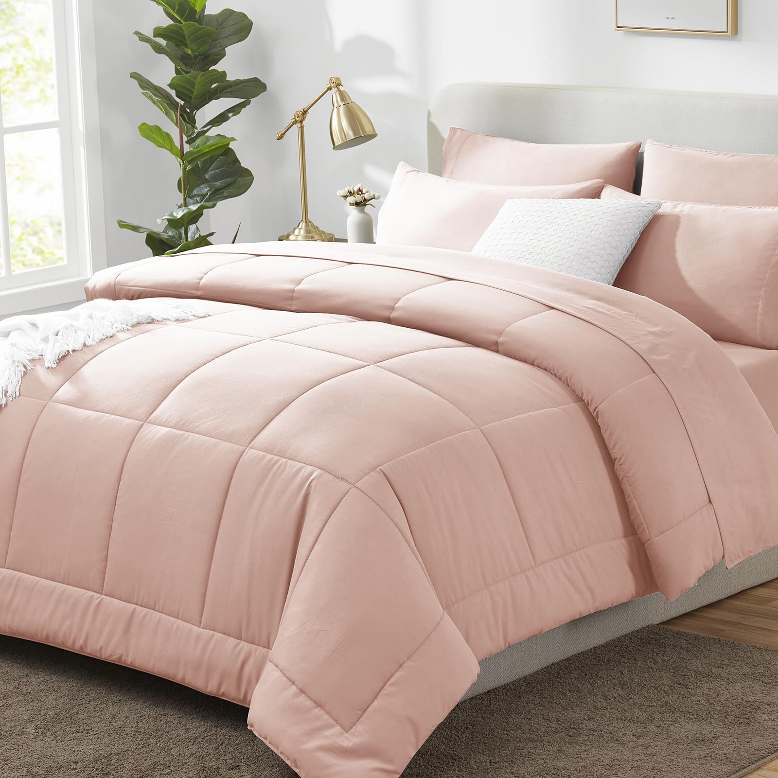 Photo 1 of CozyLux Twin XL Comforter Set Blush Pink, 5 Pieces Twin Extra Long Bed in a Bag for College Dorm, All Season Bedding Set with Stitch Quilted Comforter, Flat Sheet, Fitted Sheet, Pillowcases